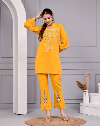 Sunshine Mustard Yellow Cotton Block Print Co-ord Set