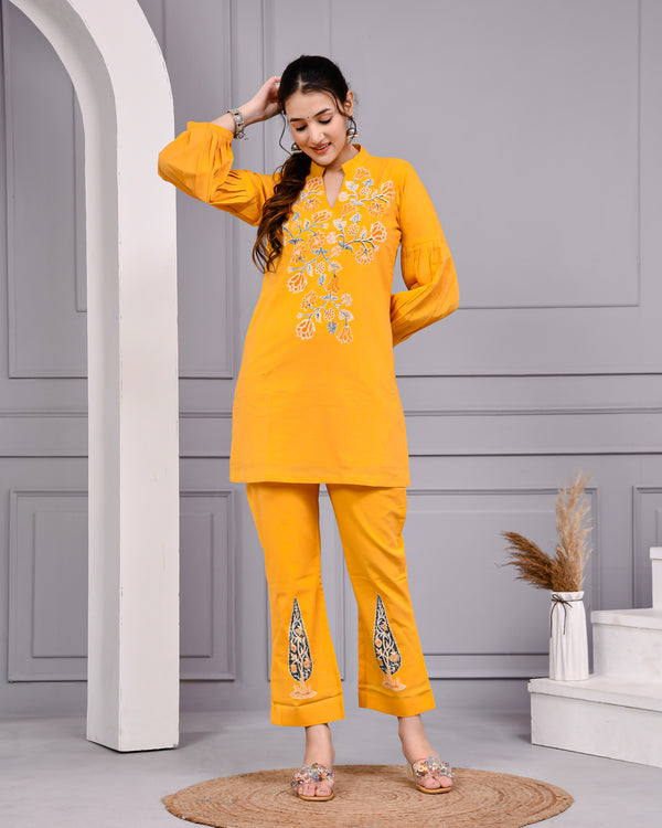 Sunshine Mustard Yellow Cotton Block Print Co-ord Set