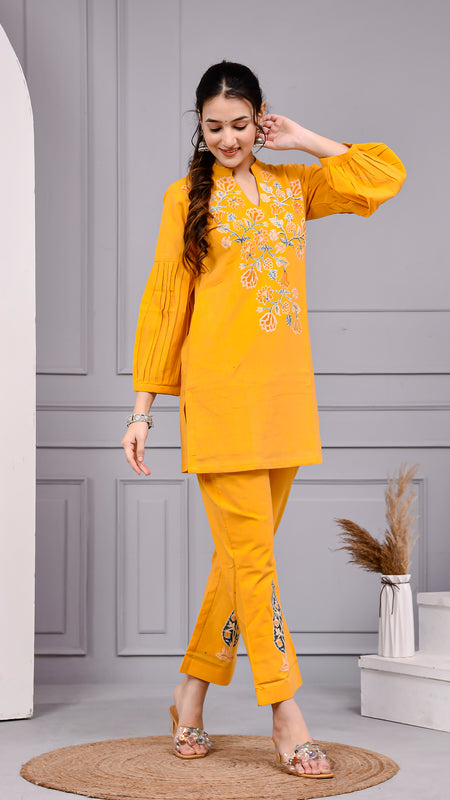 Sunshine Mustard Yellow Cotton Block Print Co-ord Set