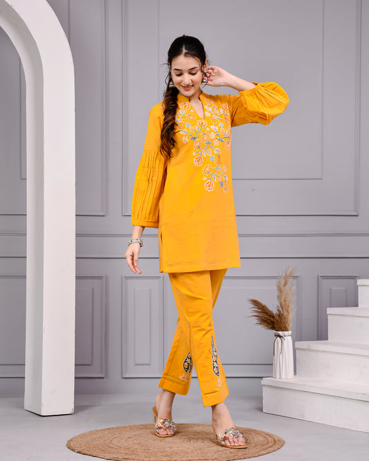 Sunshine Mustard Yellow Cotton Block Print Co-ord Set