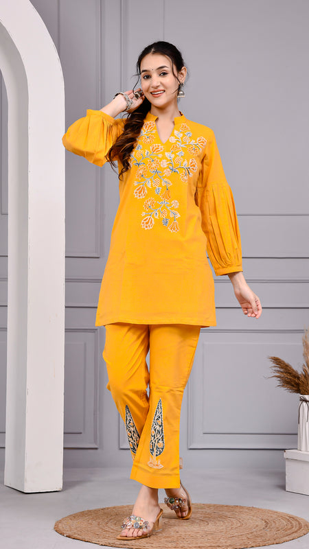 Sunshine Mustard Yellow Cotton Block Print Co-ord Set