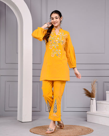 Sunshine Mustard Yellow Cotton Block Print Co-ord Set