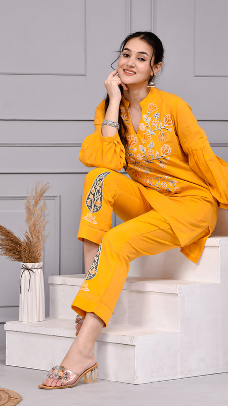 Sunshine Mustard Yellow Cotton Block Print Co-ord Set