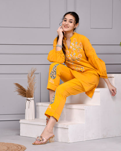 Sunshine Mustard Yellow Cotton Block Print Co-ord Set