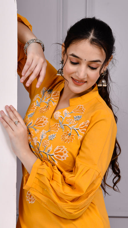 Sunshine Mustard Yellow Cotton Block Print Co-ord Set