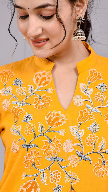 Sunshine Mustard Yellow Cotton Block Print Co-ord Set