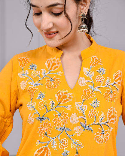 Sunshine Mustard Yellow Cotton Block Print Co-ord Set