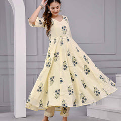 Saanvi Yellow Floral Printed Cotton Dress Set