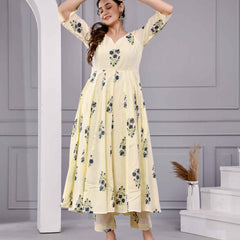 Saanvi Yellow Floral Printed Cotton Dress Set