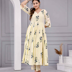 Saanvi Yellow Floral Printed Cotton Dress Set