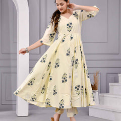 Saanvi Yellow Floral Printed Cotton Dress Set