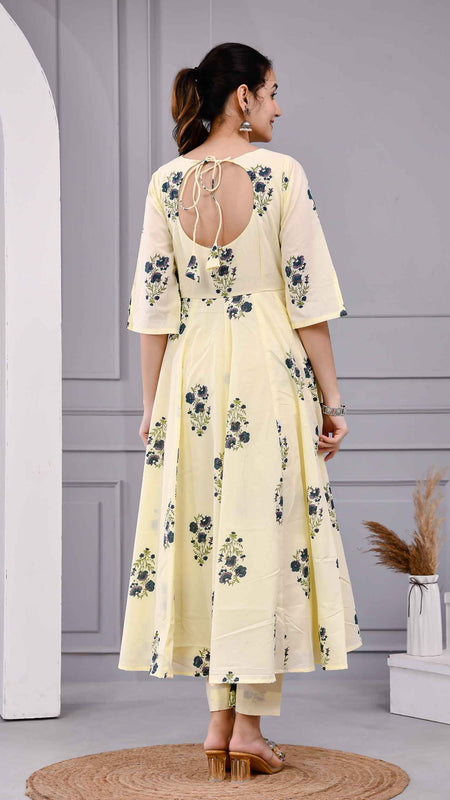 Saanvi Yellow Floral Printed Cotton Dress Set