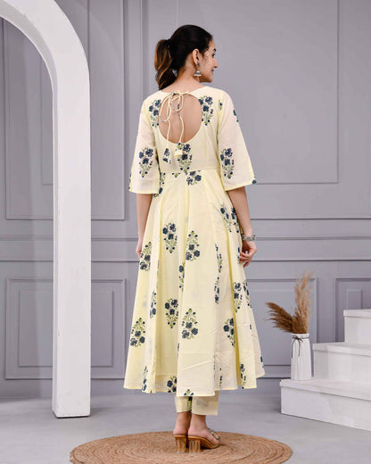 Saanvi Yellow Floral Printed Cotton Dress Set