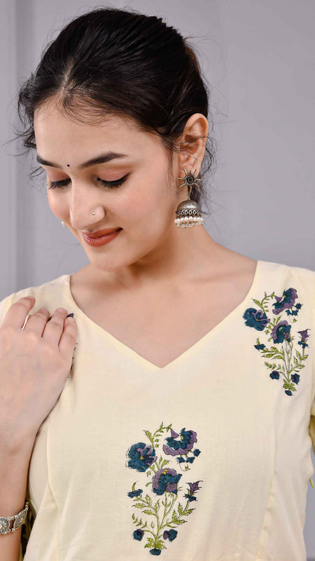 Saanvi Yellow Floral Printed Cotton Dress Set