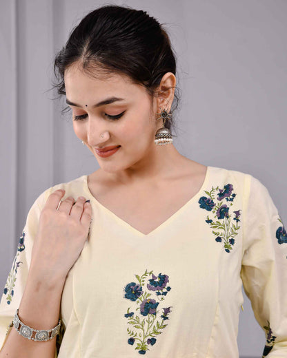 Saanvi Yellow Floral Printed Cotton Dress Set