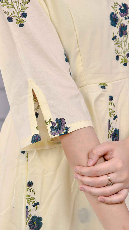 Saanvi Yellow Floral Printed Cotton Dress Set