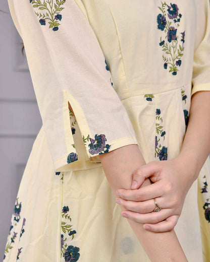 Saanvi Yellow Floral Printed Cotton Dress Set