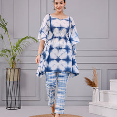Aabir Blue & White Tie-Dye Cotton Dress