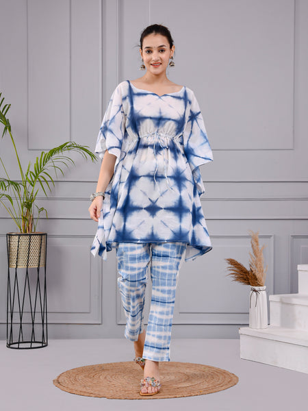 Aabir Blue & White Tie-Dye Cotton Dress