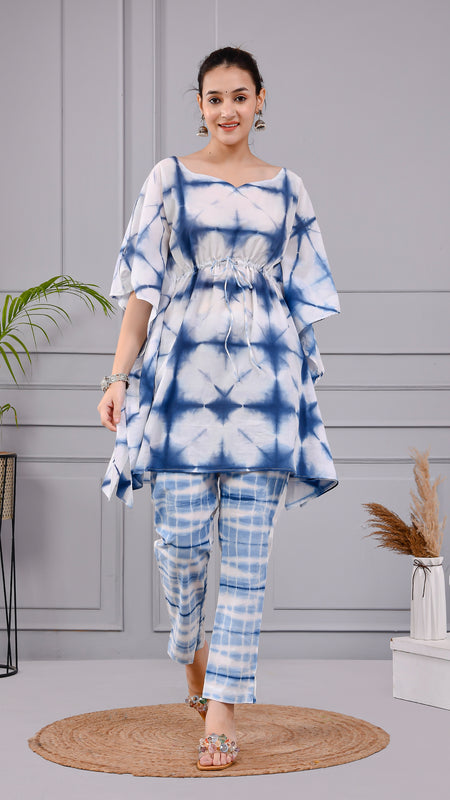 Aabir Blue & White Tie-Dye Cotton Dress