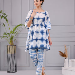 Aabir Blue & White Tie-Dye Cotton Dress