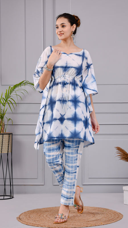 Aabir Blue & White Tie-Dye Cotton Dress