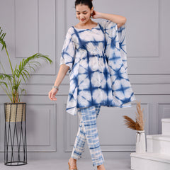 Aabir Blue & White Tie-Dye Cotton Dress