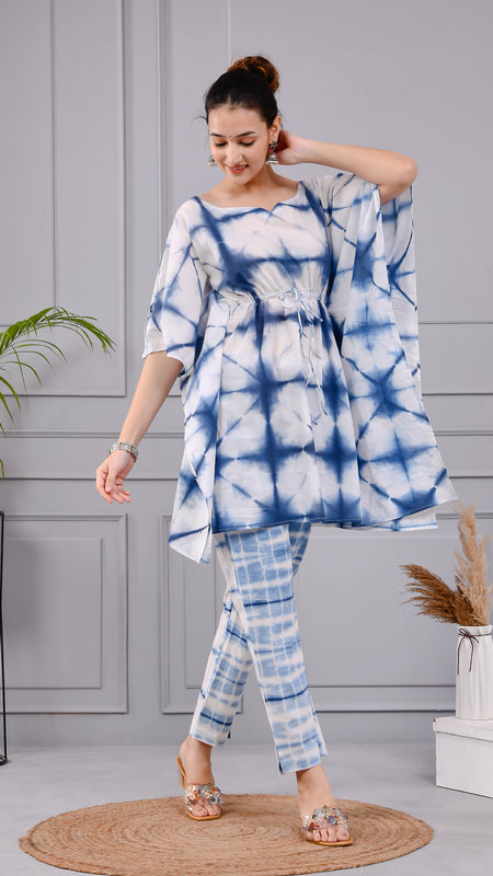 Aabir Blue & White Tie-Dye Cotton Dress