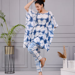 Aabir Blue & White Tie-Dye Cotton Dress