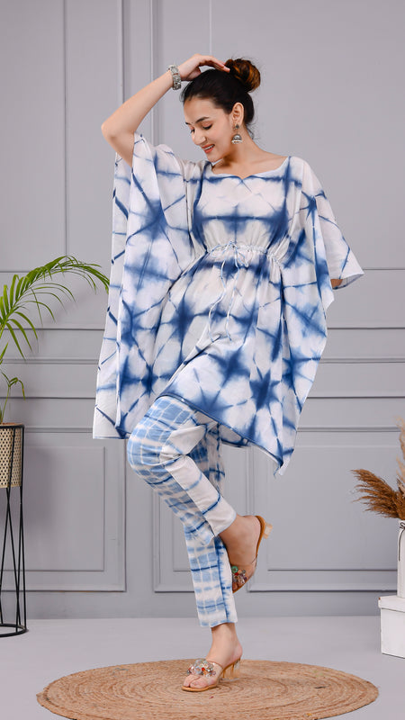 Aabir Blue & White Tie-Dye Cotton Dress