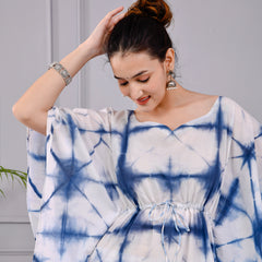 Aabir Blue & White Tie-Dye Cotton Dress