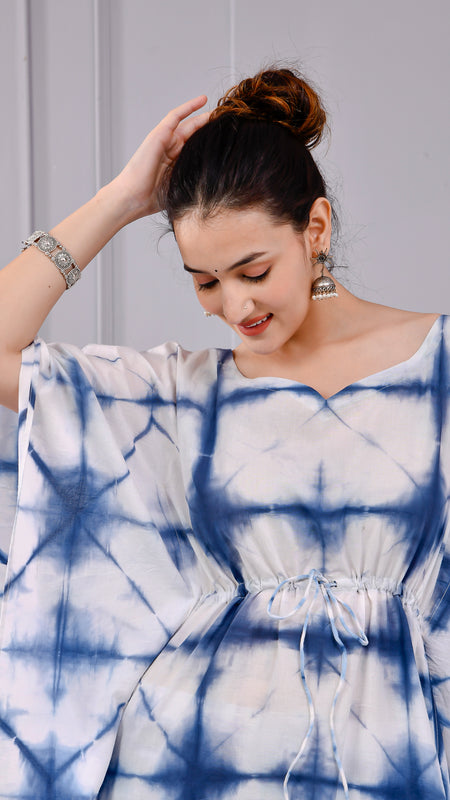 Aabir Blue & White Tie-Dye Cotton Dress