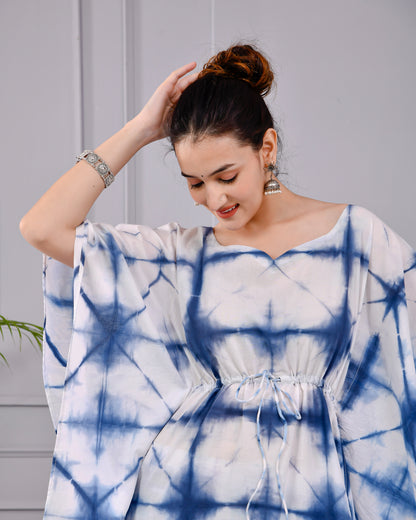 Aabir Blue & White Tie-Dye Cotton Dress