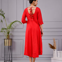 Rakt Tara Solid Scarlet Flared Dress