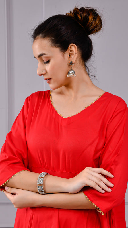 Rakt Tara Solid Scarlet Flared Dress