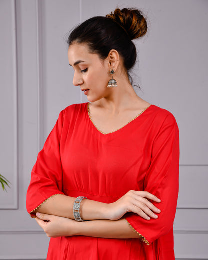 Rakt Tara Solid Scarlet Flared Dress