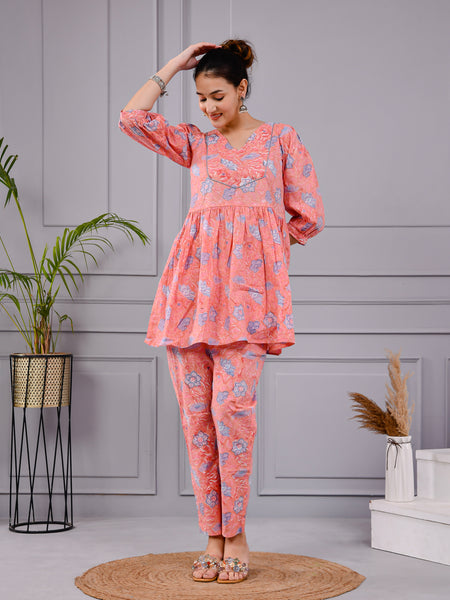Chhappe Gulnaar Block Print Pink Co-ord Set