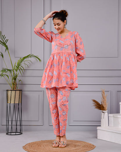 Chhappe Gulnaar Block Print Pink Co-ord Set