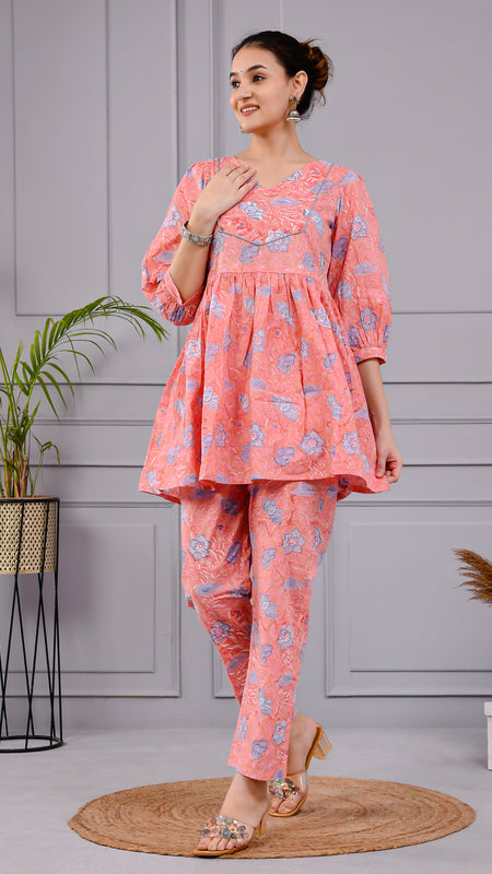 Chhappe Gulnaar Block Print Pink Co-ord Set