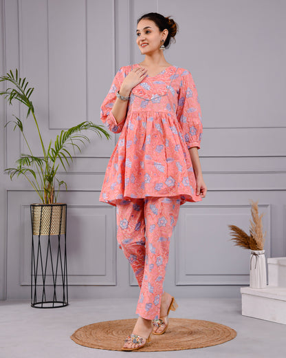 Chhappe Gulnaar Block Print Pink Co-ord Set