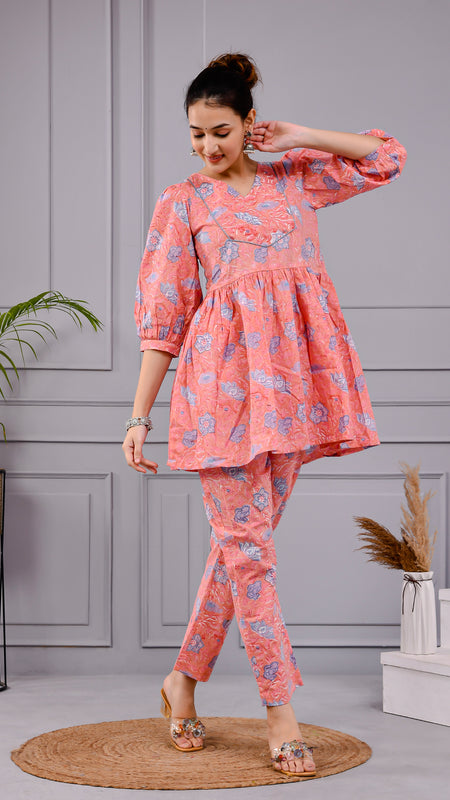 Chhappe Gulnaar Block Print Pink Co-ord Set