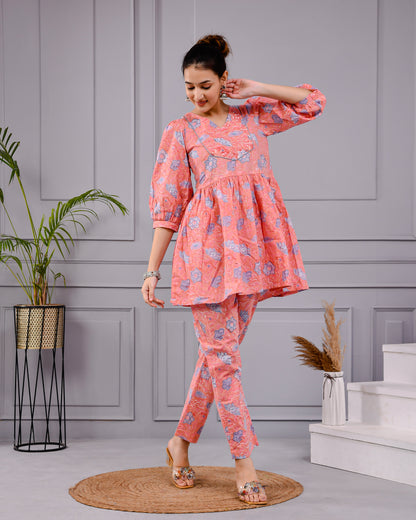 Chhappe Gulnaar Block Print Pink Co-ord Set