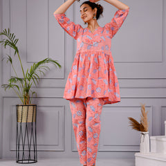 Chhappe Gulnaar Block Print Pink Co-ord Set