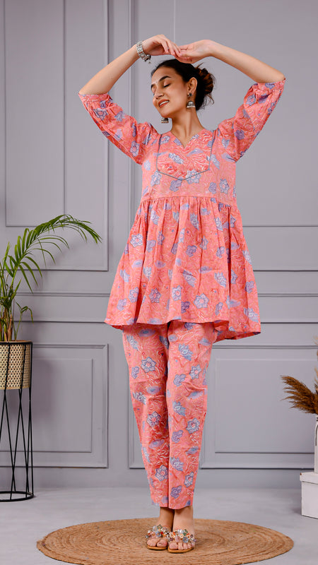 Chhappe Gulnaar Block Print Pink Co-ord Set