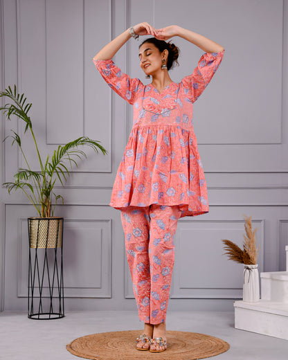 Chhappe Gulnaar Block Print Pink Co-ord Set