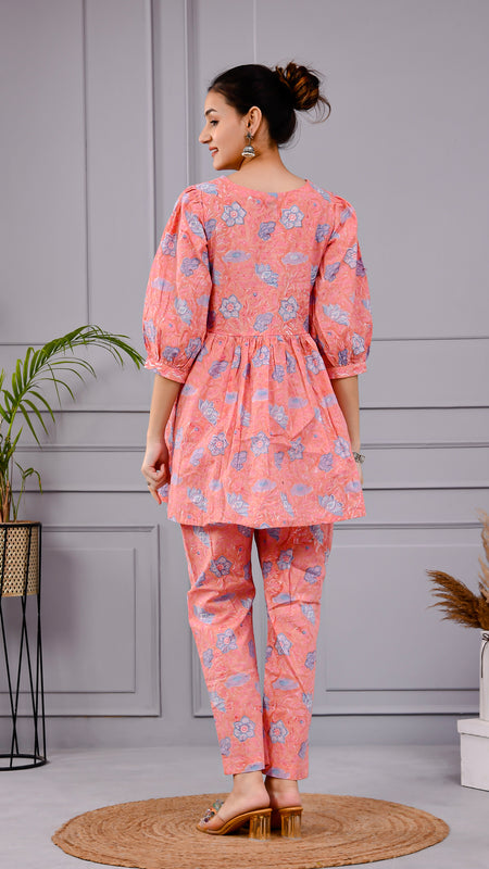 Chhappe Gulnaar Block Print Pink Co-ord Set