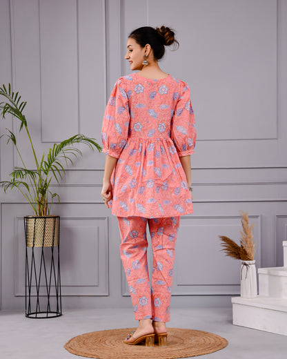 Chhappe Gulnaar Block Print Pink Co-ord Set