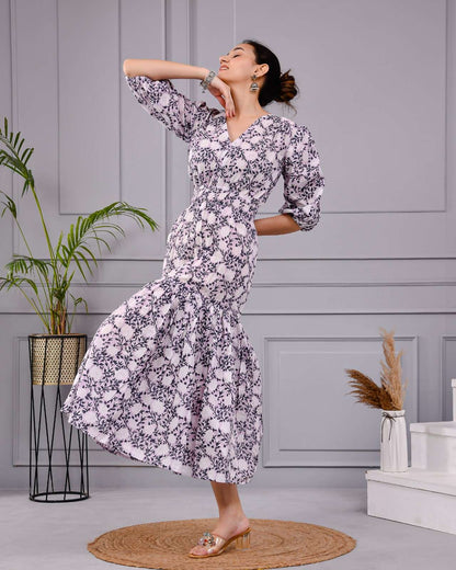 Skyra Puff Sleeve Floral Midi Dress