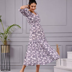 Skyra Puff Sleeve Floral Midi Dress