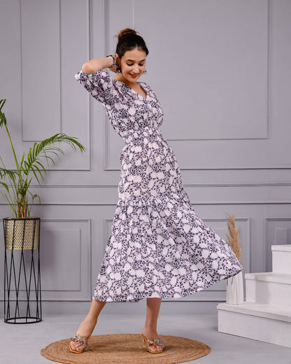 Skyra Puff Sleeve Floral Midi Dress